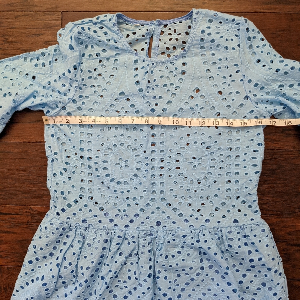 NWOT Eyelet Dress Blue with Bell Sleeves - Picture 5 of 6